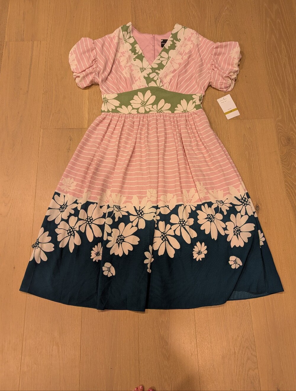 Pink & Green Floral Mix-Color Dress